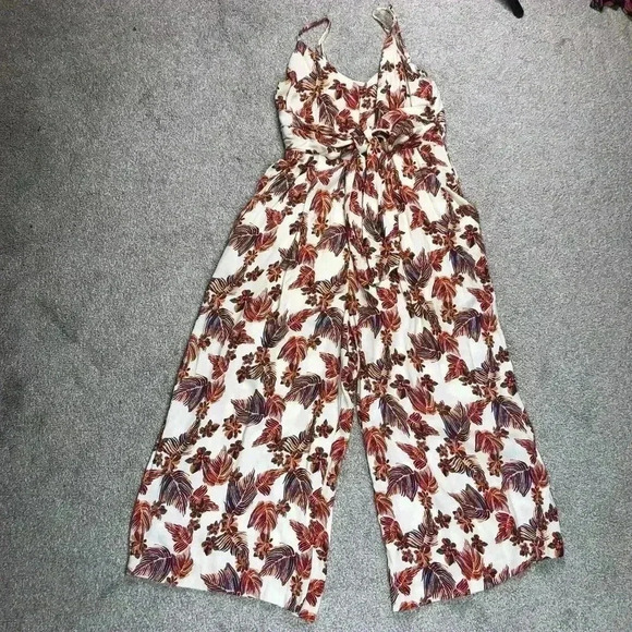 Free People Jumpsuit Wide Leg Crop Spaghetti Straps Button Up Sz 2 - Picture 2 of 15